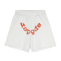 Sp5der Curved Wordmark Raw-Hem Shorts