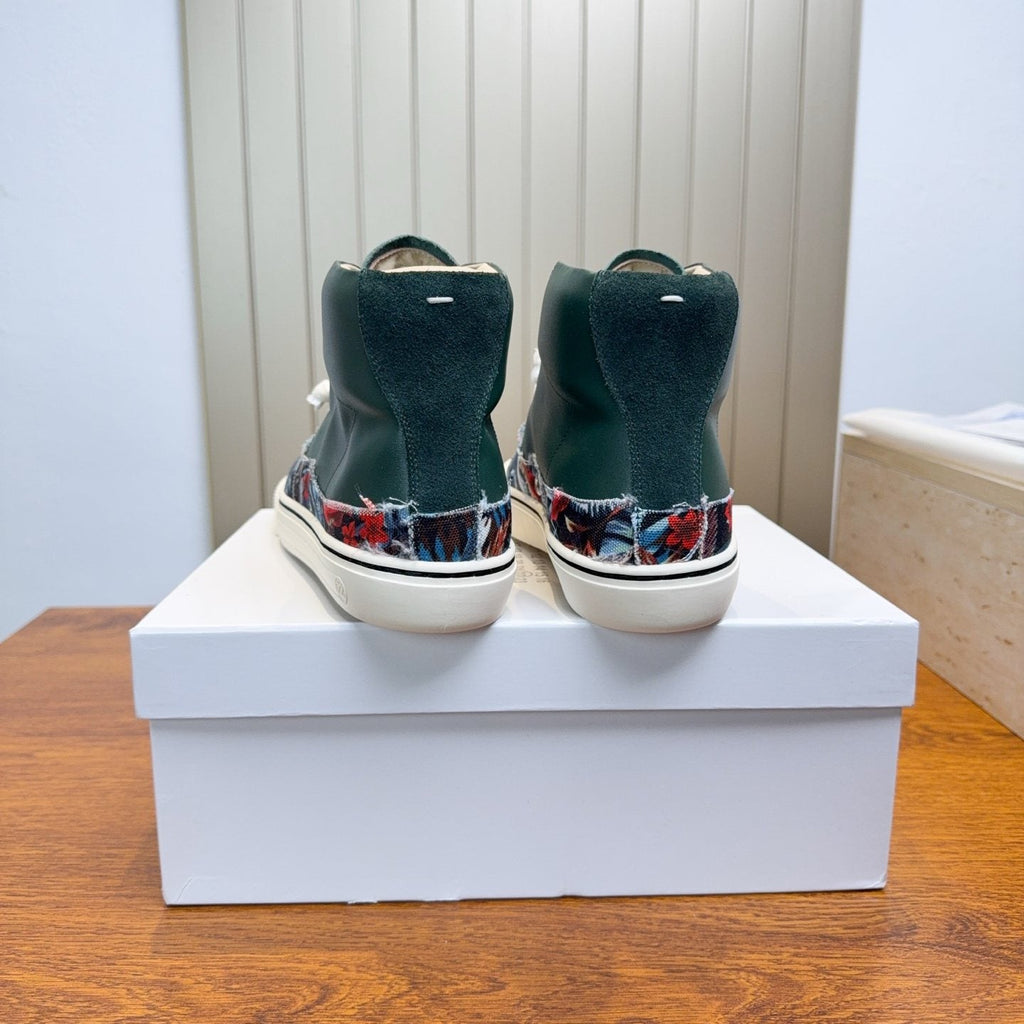 Maison Margiela Dark Green Floral High-Top Sneakers